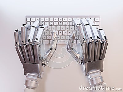 Robot typing on keyboard Stock Photo