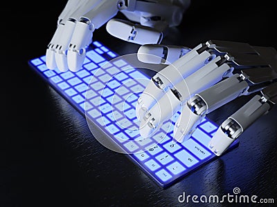 Robot typing on keyboard Stock Photo