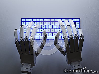 Robot typing on keyboard Stock Photo