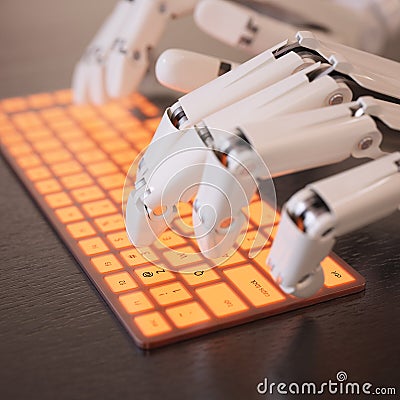 Robot typing on keyboard Stock Photo