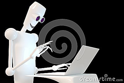 Robot typing on laptop Stock Photo