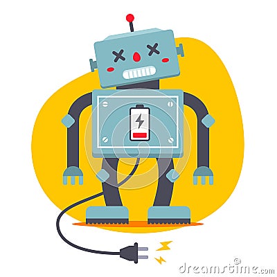 The robot is unplugged. need to recharge Stock Photo