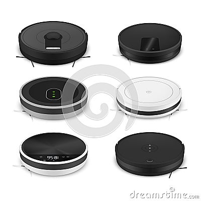 Robot vacuum cleaner different models and colors set realistic vector smart home household appliance Vector Illustration