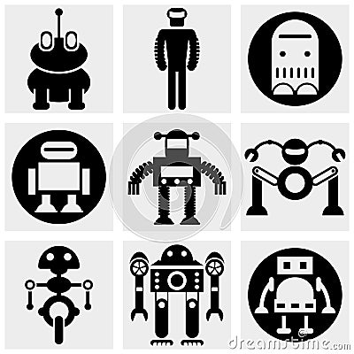 Robot vector icon set on gray Vector Illustration