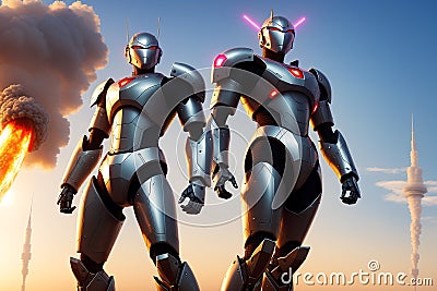 A robot, warior with armour and weapon.astronaut in space. Wars in space. Humanoid. Digital art, Fantasy art, Anime, Generative AI Stock Photo