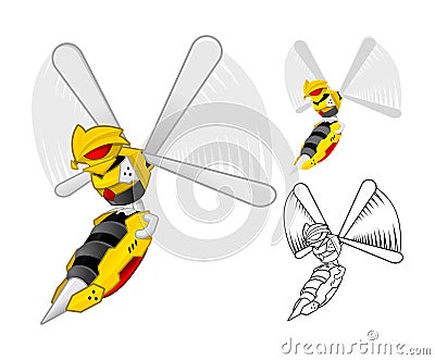 Robot Wasp Cartoon Character Vector Illustration