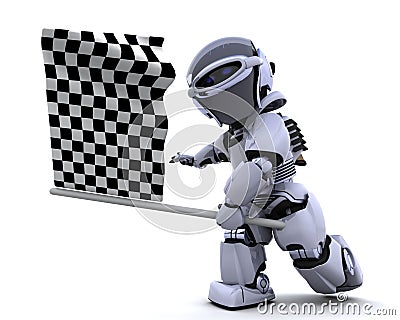 Robot waving chequered flag Stock Photo