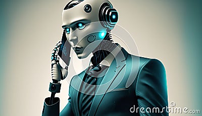 robot wearing a suit talking on the phone. AI Generated Stock Photo