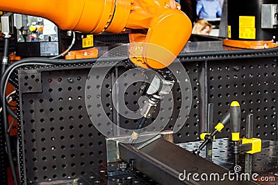 Robot welding process Stock Photo