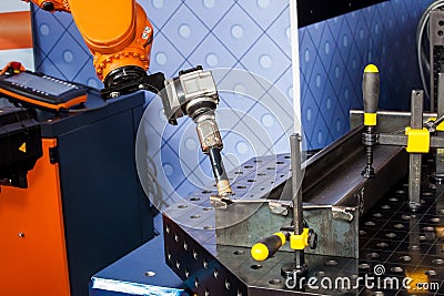 Robot welding process Stock Photo