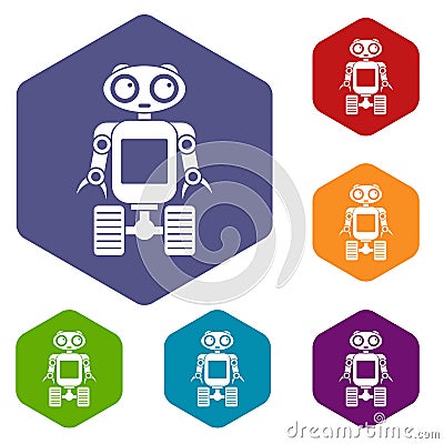 Robot on wheels icons set hexagon Vector Illustration