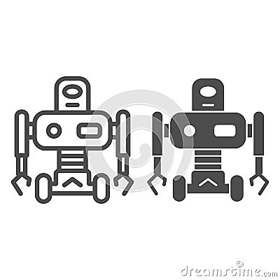 Robot on wheels line and solid icon, Robotization concept, robotic humanoid sign on white background, electronic robot Vector Illustration