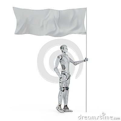 Robot with white flag Stock Photo