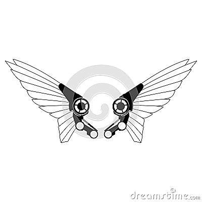 Robot wings vector eps Hand drawn, Vector, Eps, Logo, Icon, crafteroks, silhouette Illustration for different uses Vector Illustration