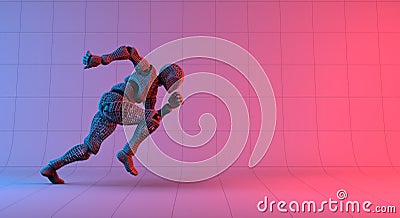 Robot wireframe fast run on gradient red violet background Stock Photo