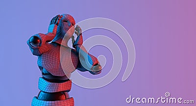 Robot wireframe heard sound on gradient red violet background Stock Photo