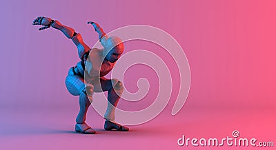 Robot wireframe prepare jump on gradient red violet background Stock Photo