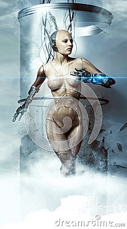 Robot woman. Cyborg. Future technologies. Stock Photo