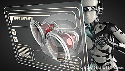 Robot woman manipulating hologram display Stock Photo