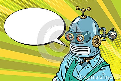 Robot Worker in apron says, the comic book bubble Vector Illustration
