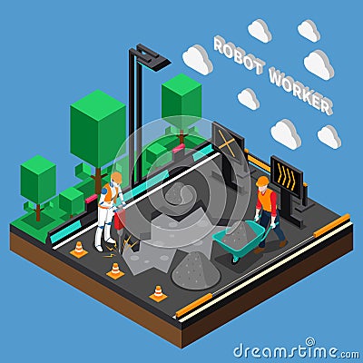 Robot Worker Professions 3d Design Concept Vector Illustration