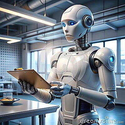 A robot performing forfeiting tasks, emphasizing automation's impact as Stock Photo
