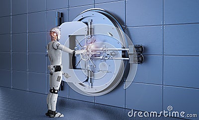 Robot working with bank vault Stock Photo