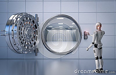 Robot working with bank vault Stock Photo