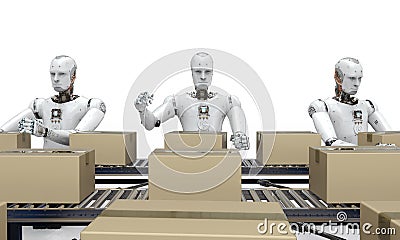 Robot working with carton boxes Stock Photo