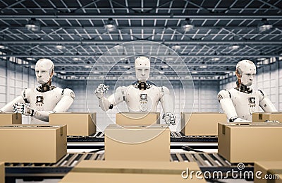 Robot working with carton boxes Stock Photo