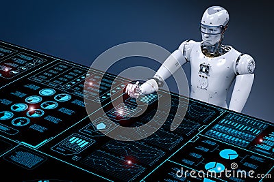 Robot working with digital display Stock Photo