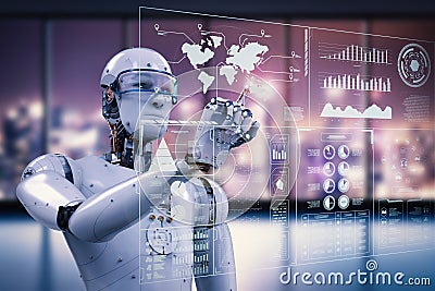 Robot working with digital display Stock Photo