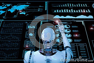 Robot working with digital display Stock Photo