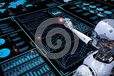 Robot working with digital display Stock Photo