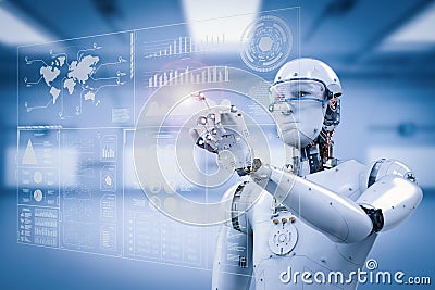 Robot working with digital display Stock Photo