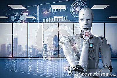 Robot working with digital display Stock Photo