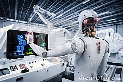 Robot working in factory Stock Photo