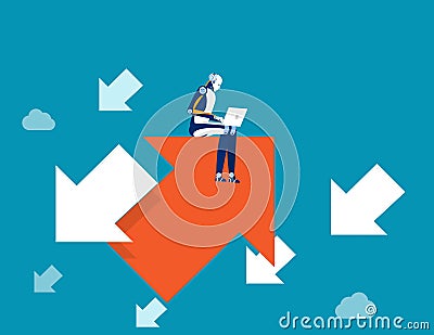 Robot working growth direction. Concept business vector illustration, Leader, Arrows, Reverse trend Vector Illustration