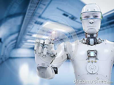 Robot working with virtual display Stock Photo