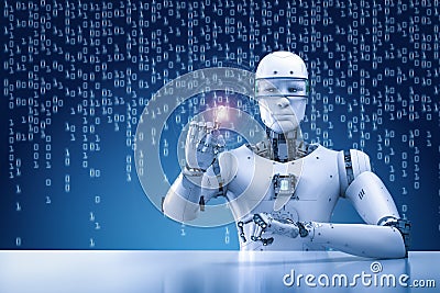 Robot working with virtual display Stock Photo