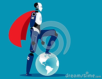 Robot and world. Concept business vector illustration, Technology, Artificial intelligence Vector Illustration