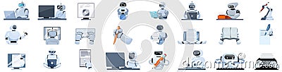 Robot-writer vector. A collection of robot characters with various jobs and tasks Vector Illustration