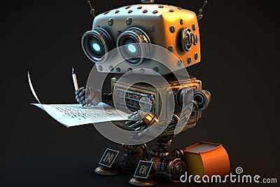 robot writing a note in a notebook. Generative AI Stock Photo