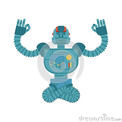 Robot yoga. Cyborg yogi . Robotic man Relaxation and med Vector Illustration