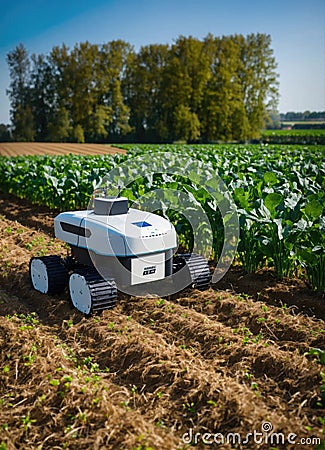 Robotic Agriculture Robot Working in Farm Field Stock Photo