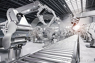 Robotic arm with conveyor line Stock Photo