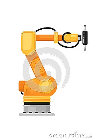 Robotic arm drill. Isolated hydraulic robotic arm Vector Illustration