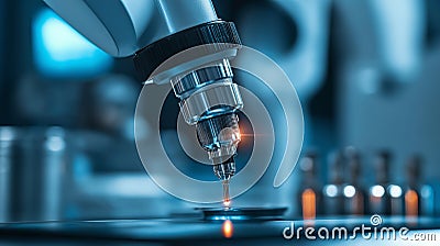 Robotic arm executes precise operation in advanced technological lab environment Stock Photo