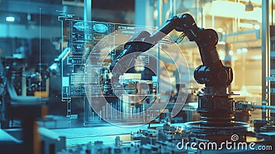 Robotic arm in a factory environment adjusts components with precision and efficiency for automated manufacturing processes Cartoon Illustration