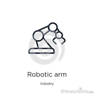 Robotic arm icon. Thin linear robotic arm outline icon isolated on white background from industry collection. Line vector robotic Vector Illustration